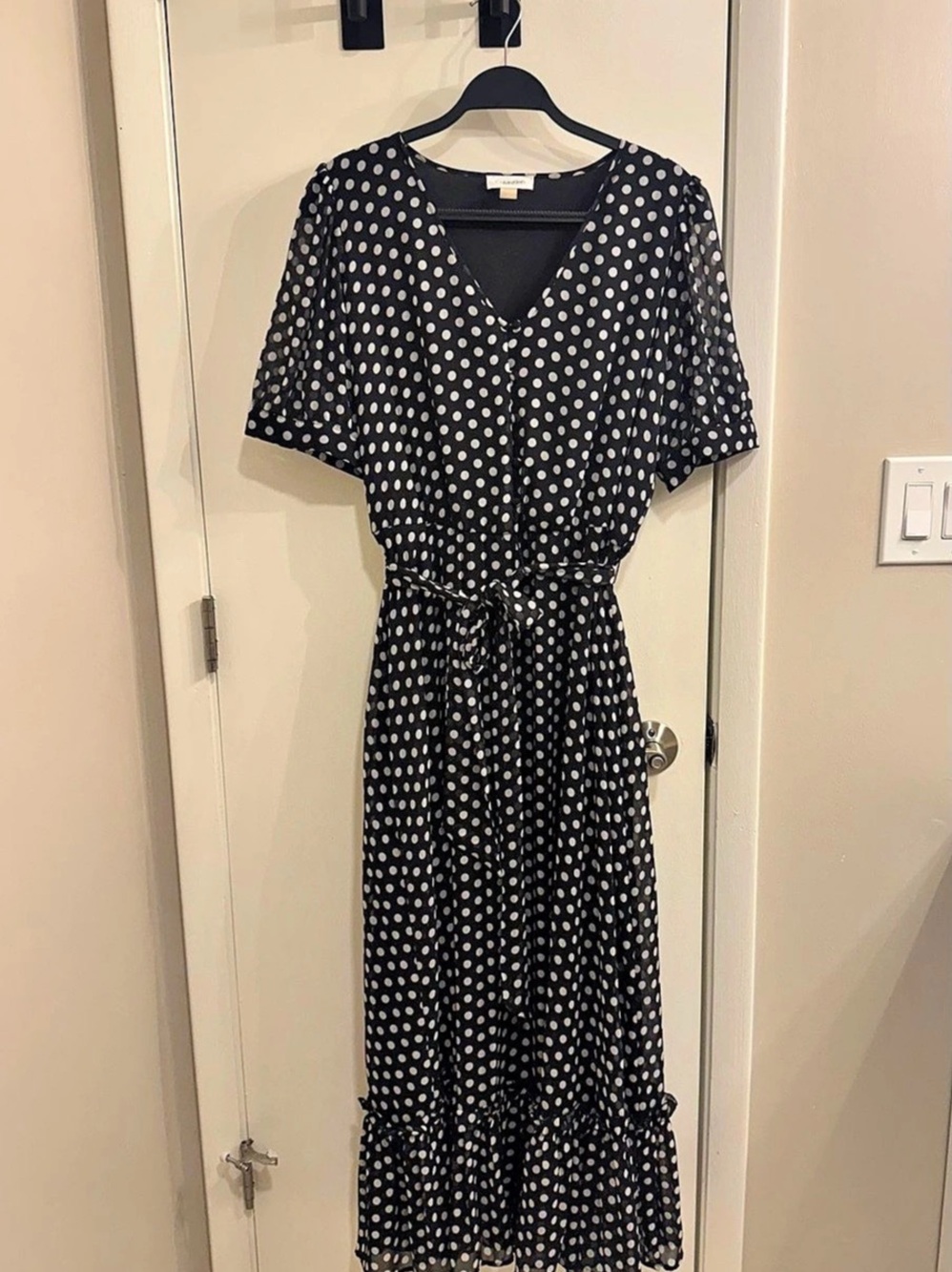 Calvin Klein Polka Dot Maxi Dress in Black & White Size 10 - Like New